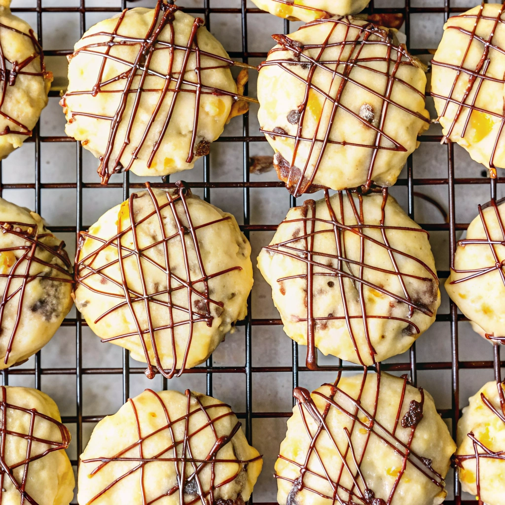 Italian Cannoli Cookies drizzled with chocolate.