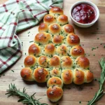 Cheesy Christmas Tree Bread with bowl of marinara