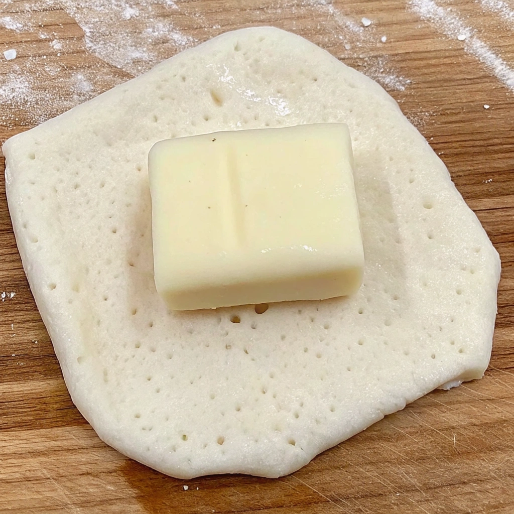 chunk of mozzarella to each piece of dough