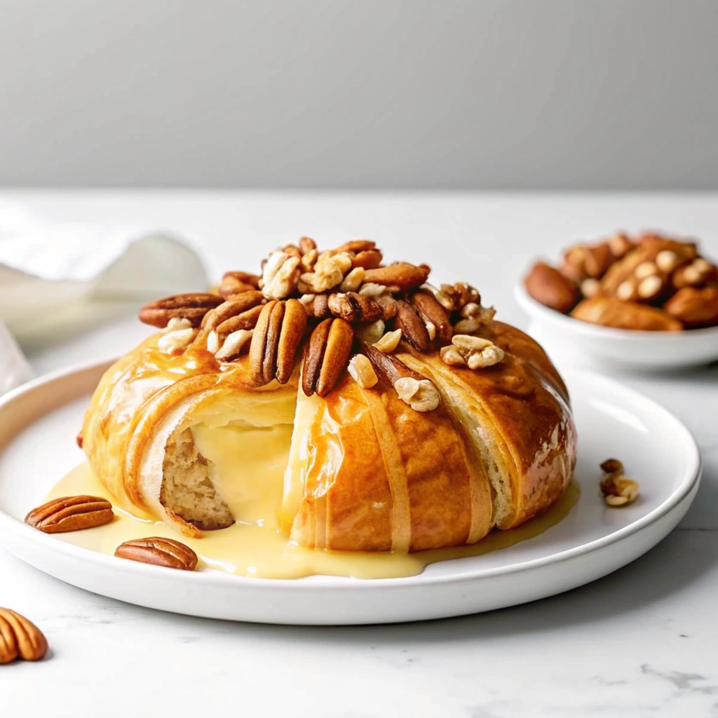 Baked brie en croute with honey and nuts