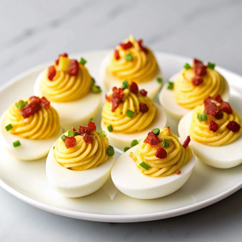 Deviled eggs with bacon and chives