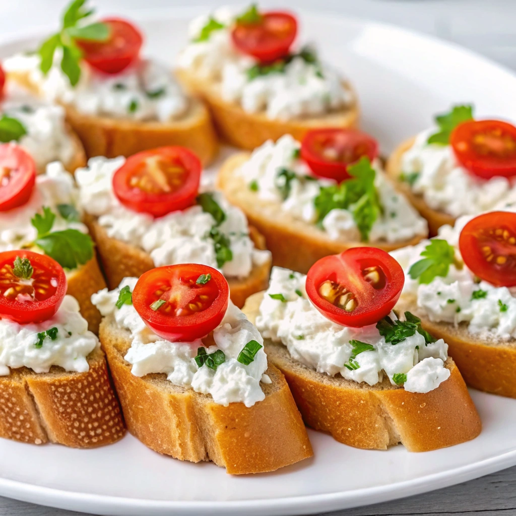 Ricotta and herb crostini with cherry tomatoes