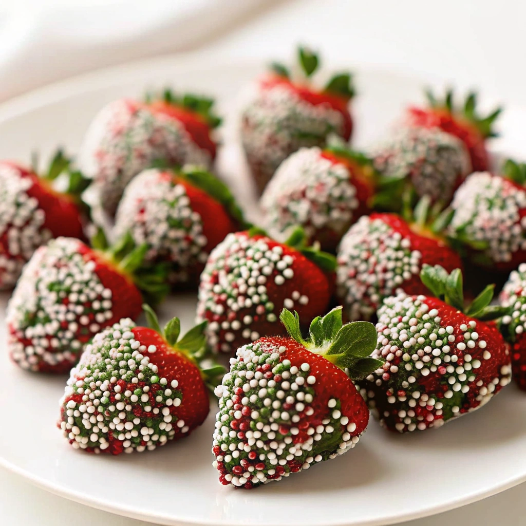 Chocolate-dipped strawberries with holiday sprinkles