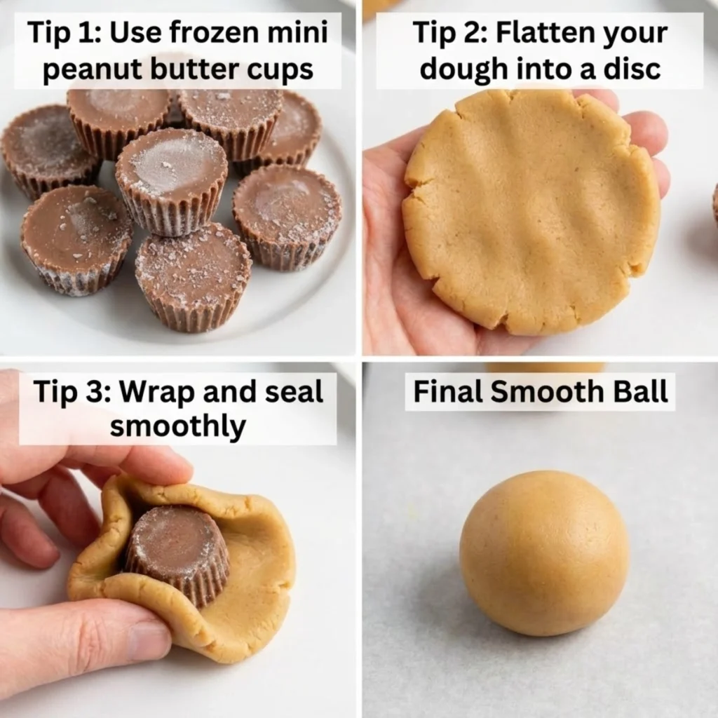 Peanut Butter Cup Stuffed Snowball Cookies Step by Step
