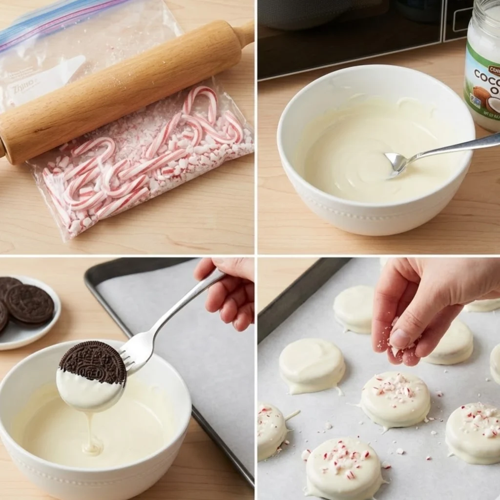 Peppermint Crunch Oreos Step by Step