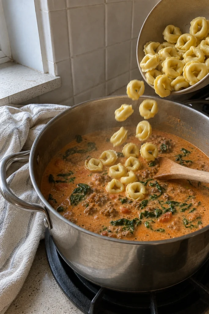 Creamy Sausage Tortellini Soup process