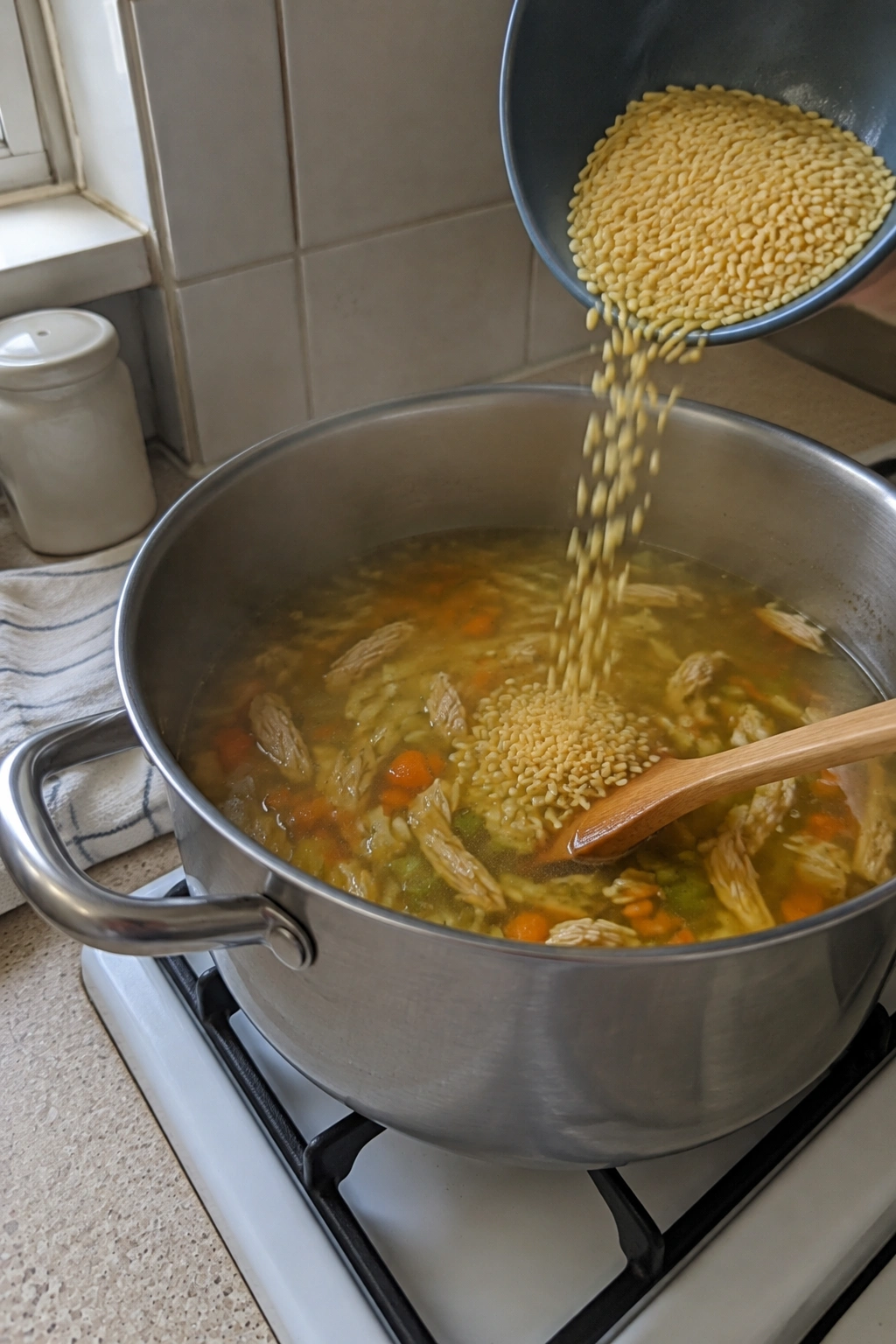 Lemon Chicken Orzo Soup process