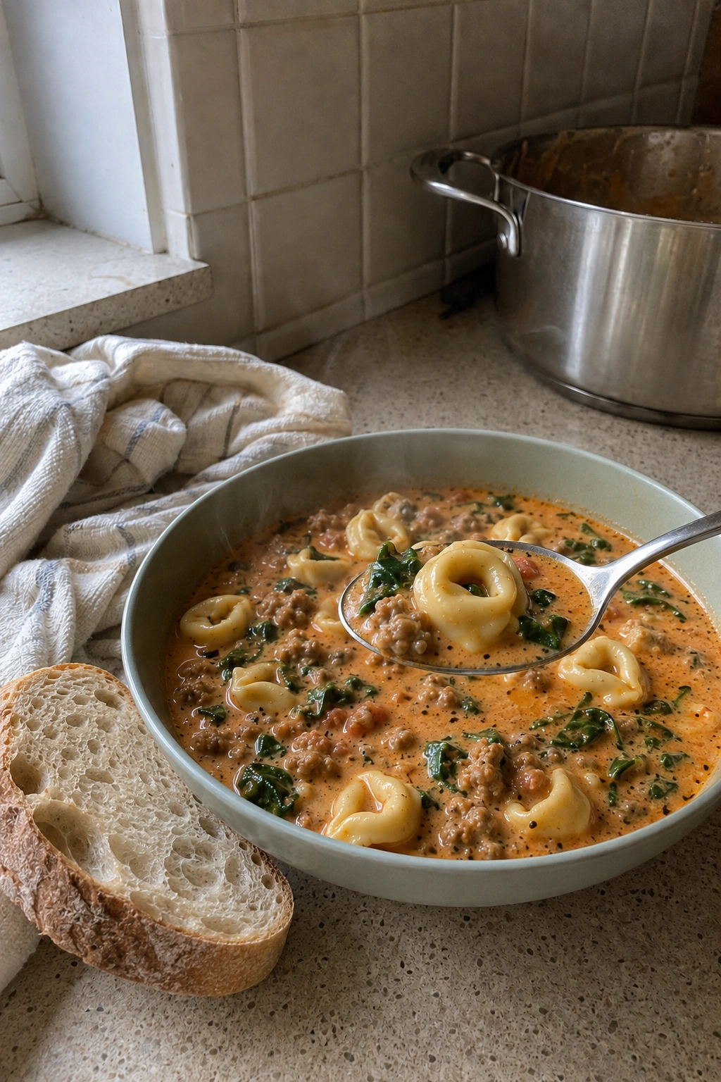 Creamy Sausage Tortellini Soup hero shot