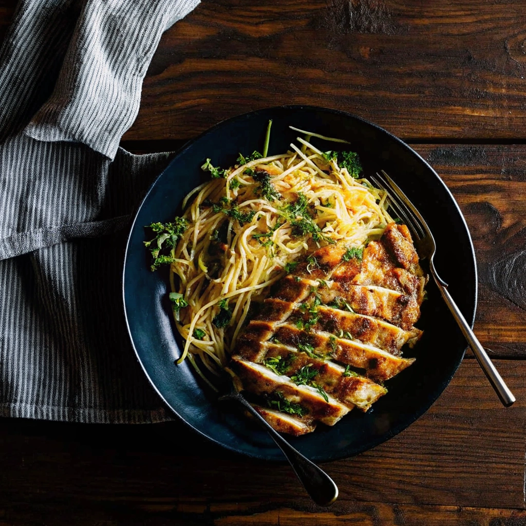 Cheesy Broccoli Spaghetti & Crispy Chicken Cutlets