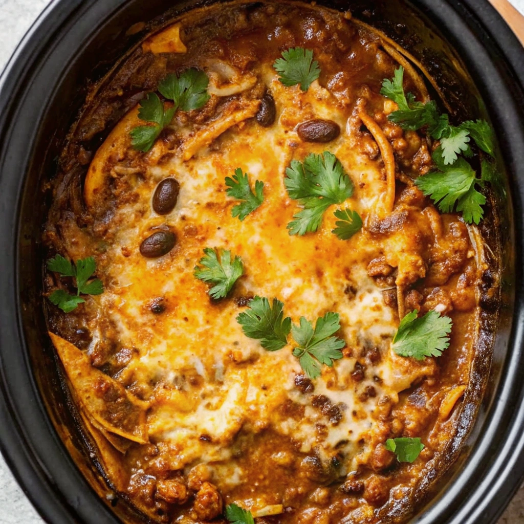 Crockpot Chicken Enchilada Casserole