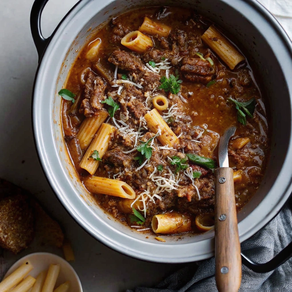 Crockpot Chuck Roast Rigatoni Soup