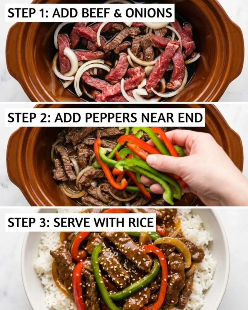 Slow Cooker Pepper Steak steps
