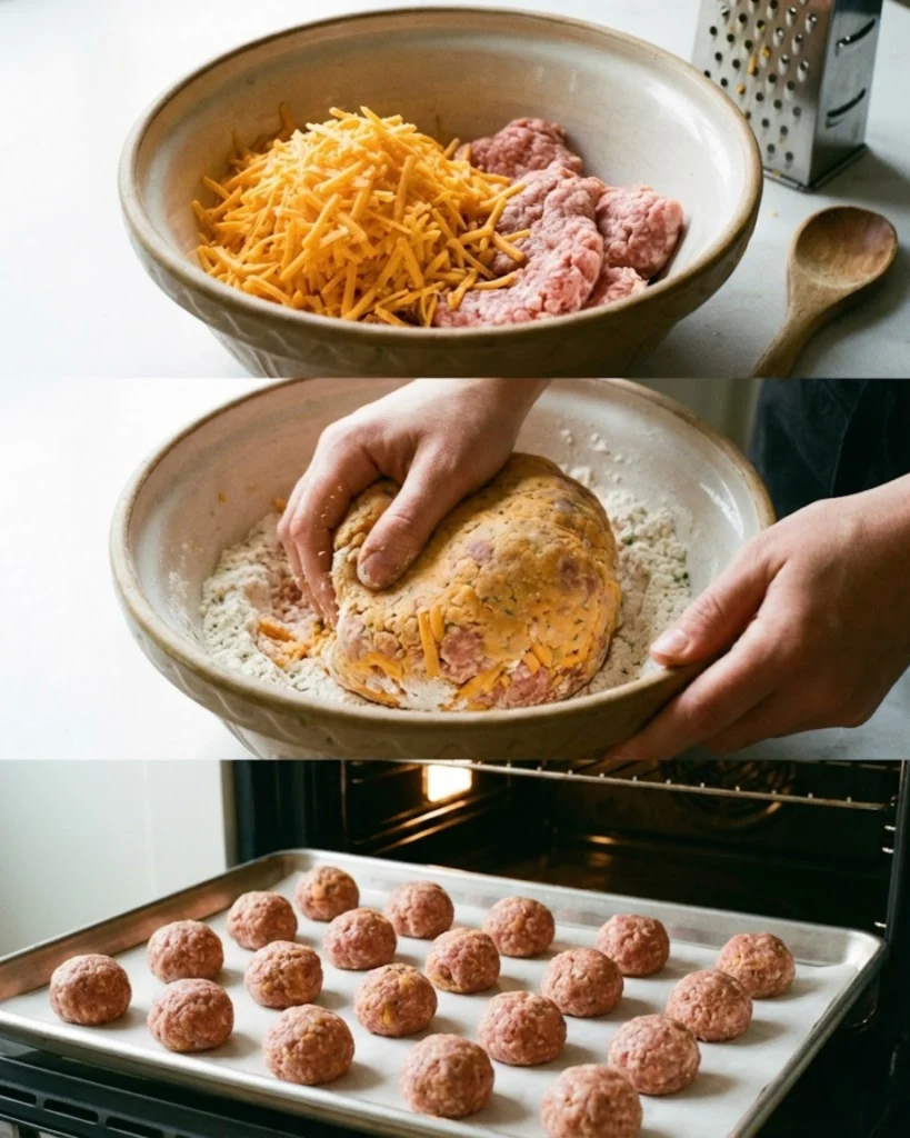 Cheddar Cheese Sausage Balls steps