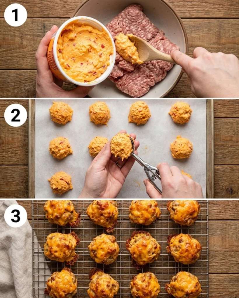 Southern Pimento Cheese Sausage Balls steps