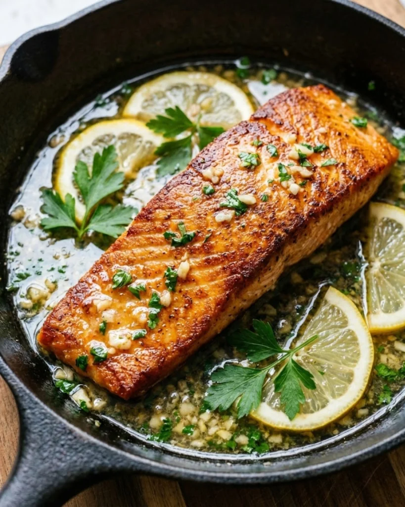 One Skillet Salmon with Lemon Garlic Butter