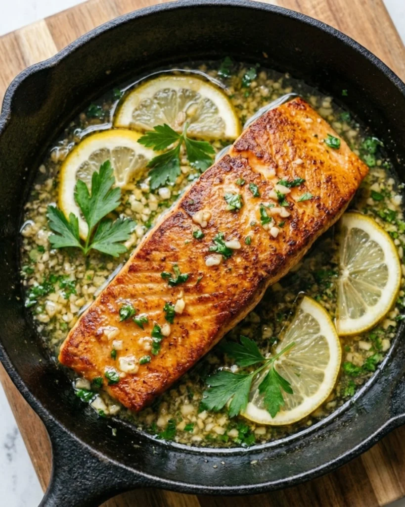 One Skillet Salmon with Lemon Garlic Butter