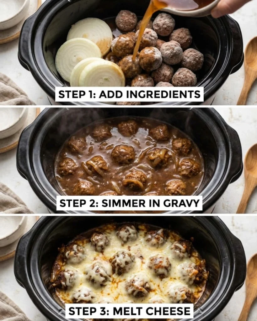 Crockpot French Onion Meatballs steps