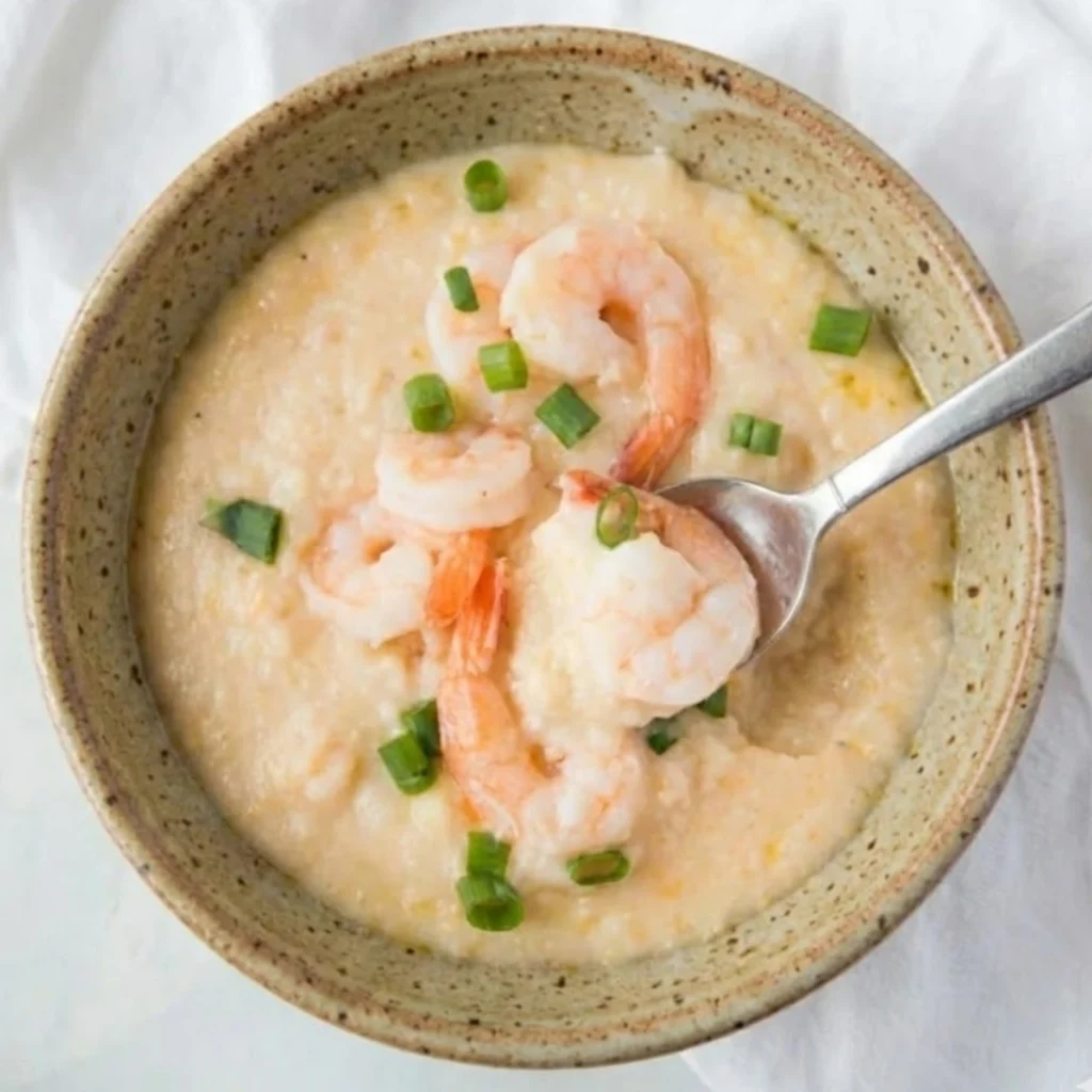 Crockpot Cheesy Grits and Shrimp top shot