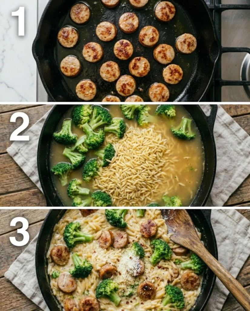 Chicken Sausage and Broccoli Orzo steps