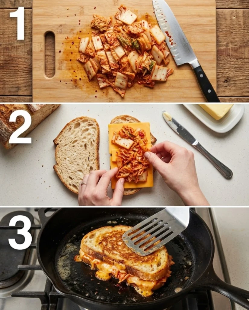 Crispy Kimchi Grilled Cheese steps