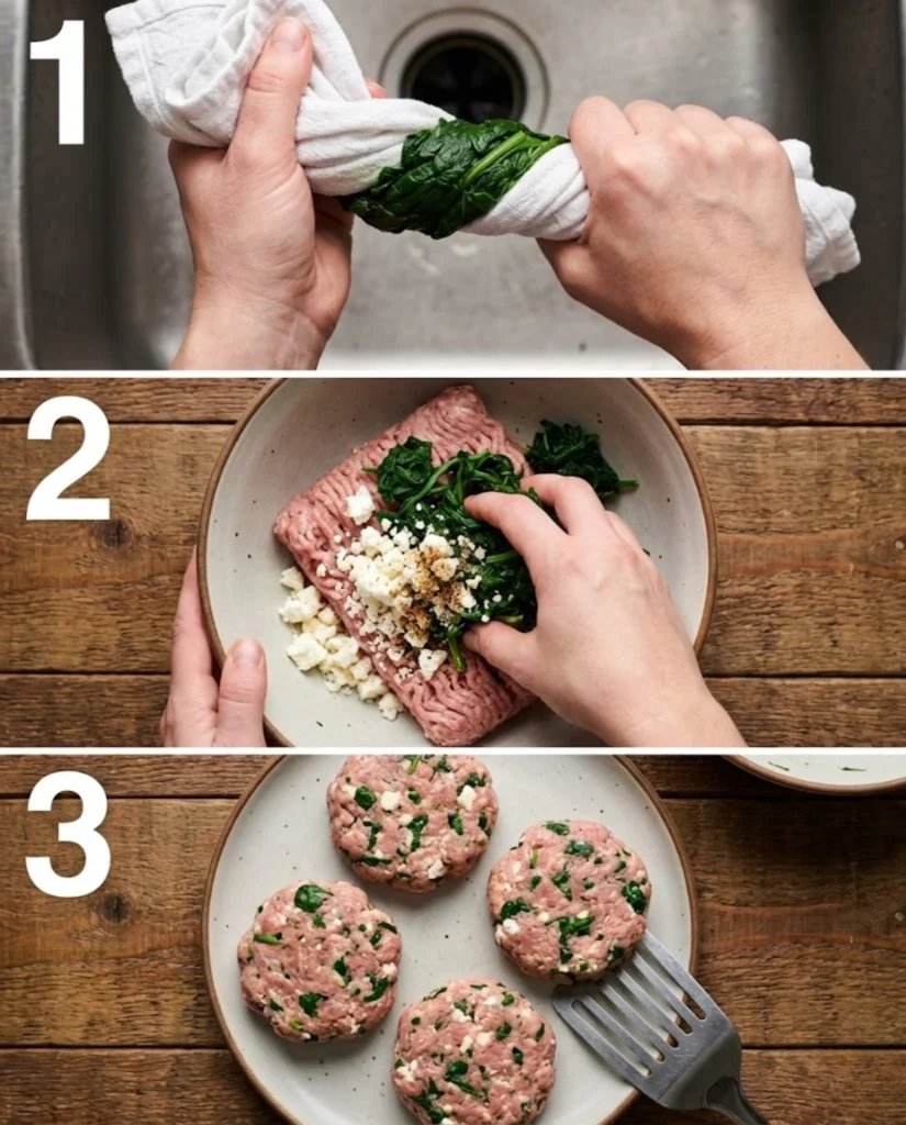 Keto Spinach Feta Turkey Burgers steps