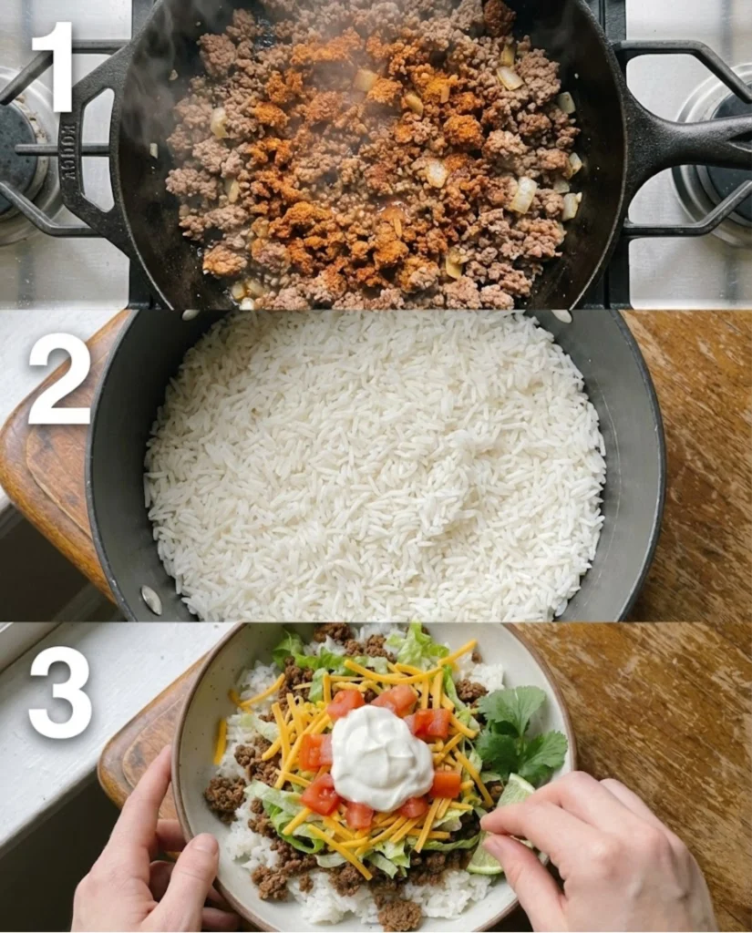 Taco Rice Bowl steps