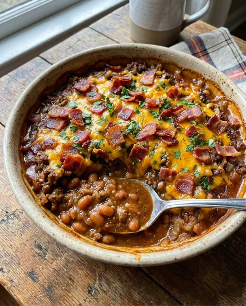 Sweet & Smoky Ground Beef & Baked Bean Casserole