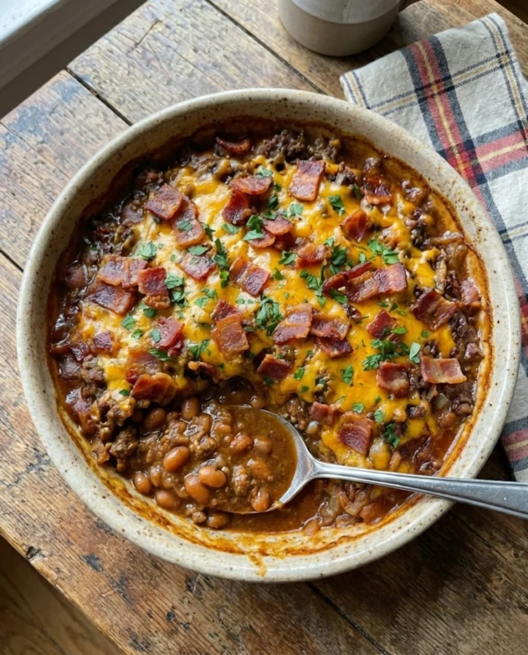 Sweet & Smoky Ground Beef & Baked Bean Casserole