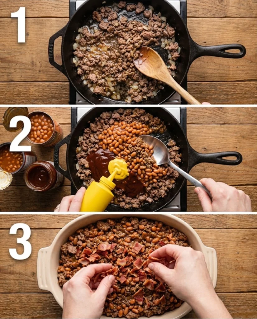 Sweet & Smoky Ground Beef & Baked Bean Casserole steps