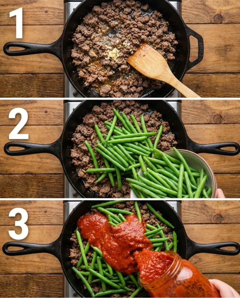 Italian Ground Beef and Green Beans steps