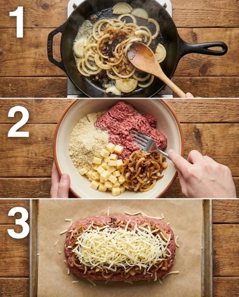 Keto French Onion Meatloaf steps