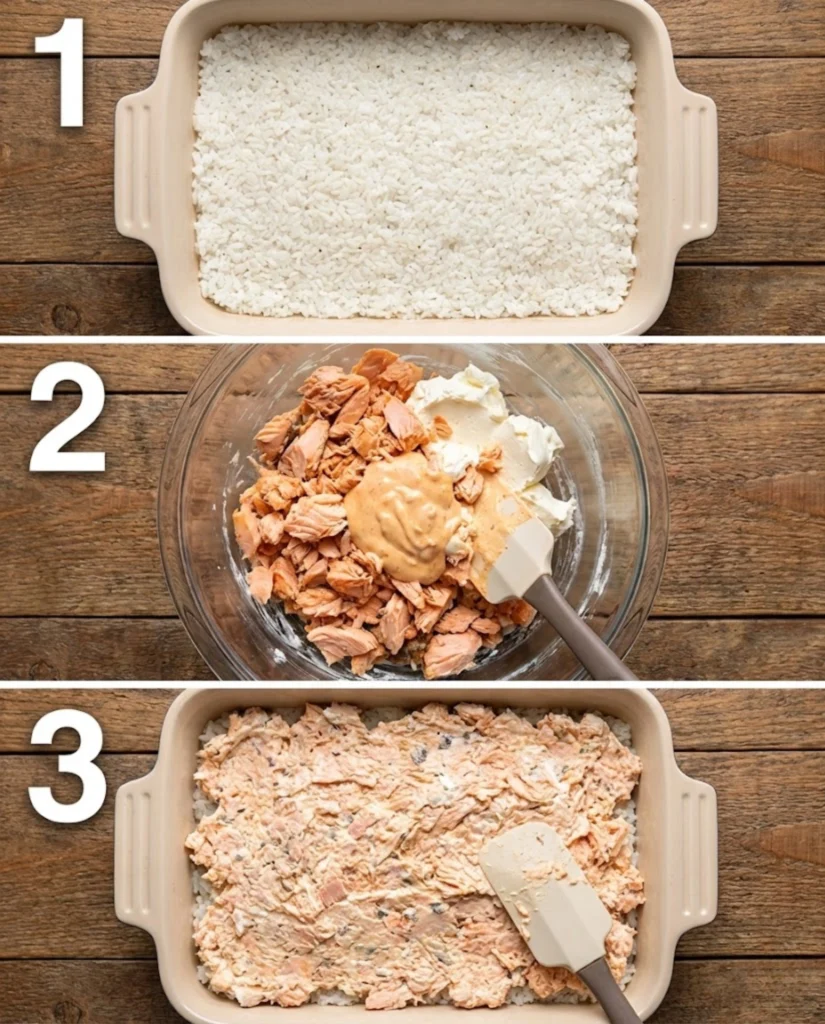 Spicy Salmon Sushi Bake steps