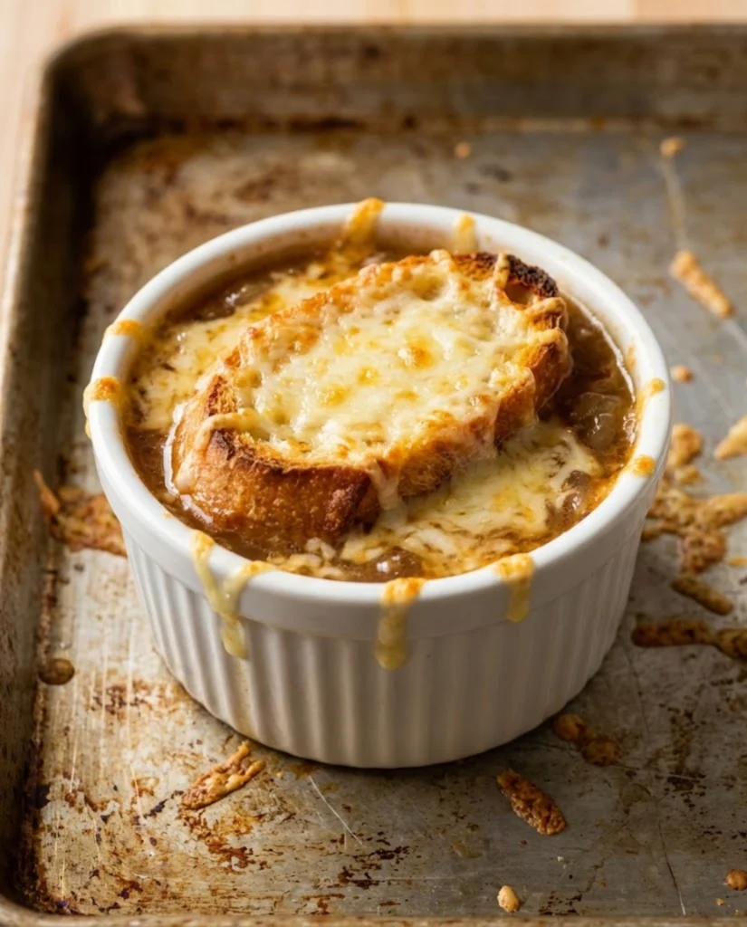 French Onion Soup with Cheesy Bread Topping