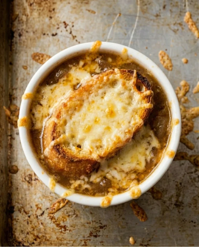 French Onion Soup with Cheesy Bread Topping