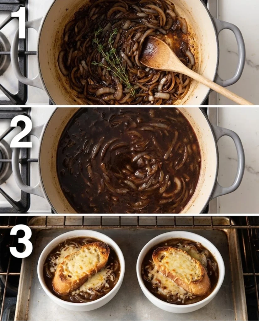 French Onion Soup with Cheesy Bread Topping steps