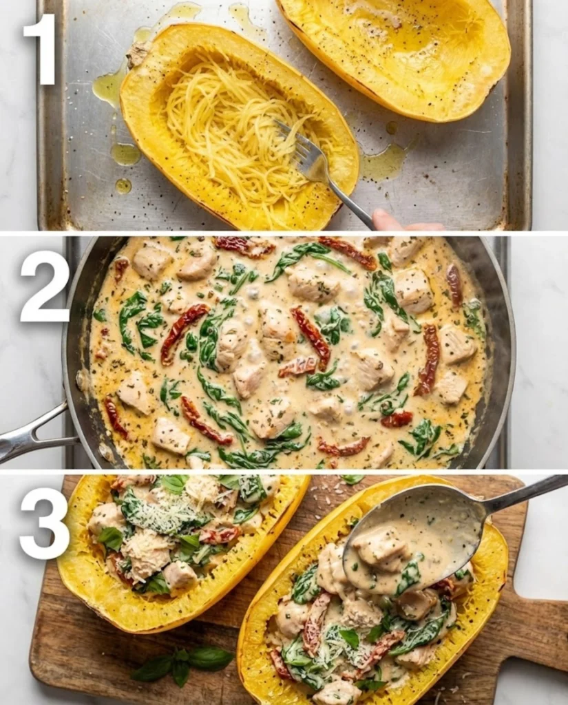 Tuscan Chicken and Spaghetti Squash steps