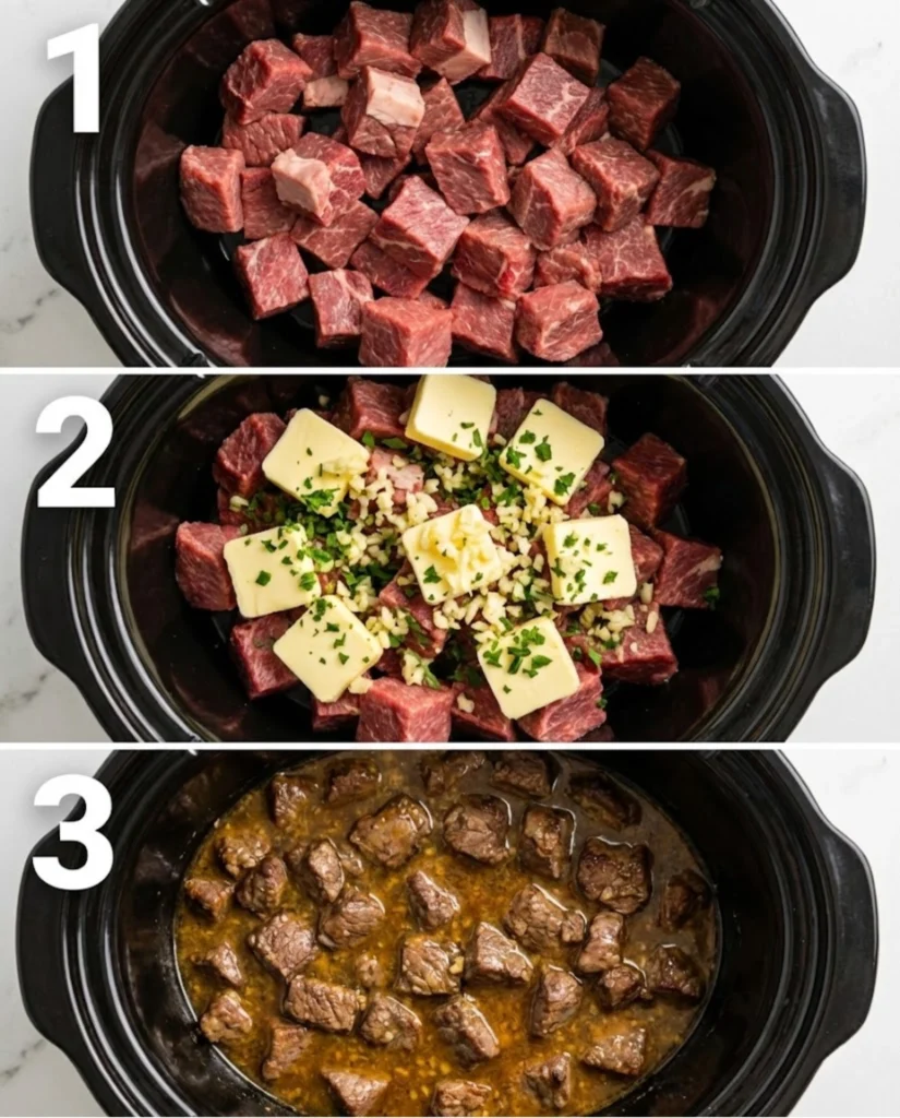 Crockpot Garlic Butter Steak Bites steps