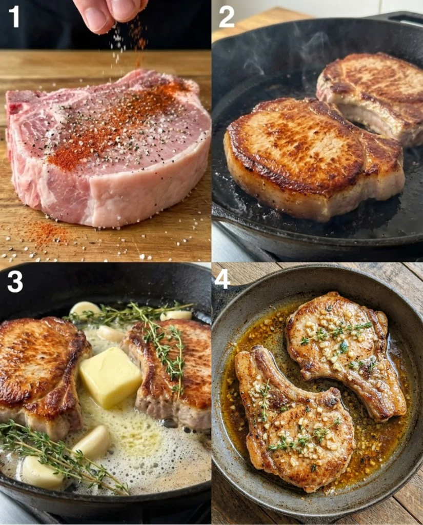 Garlic Butter Pan Seared Pork Chops steps