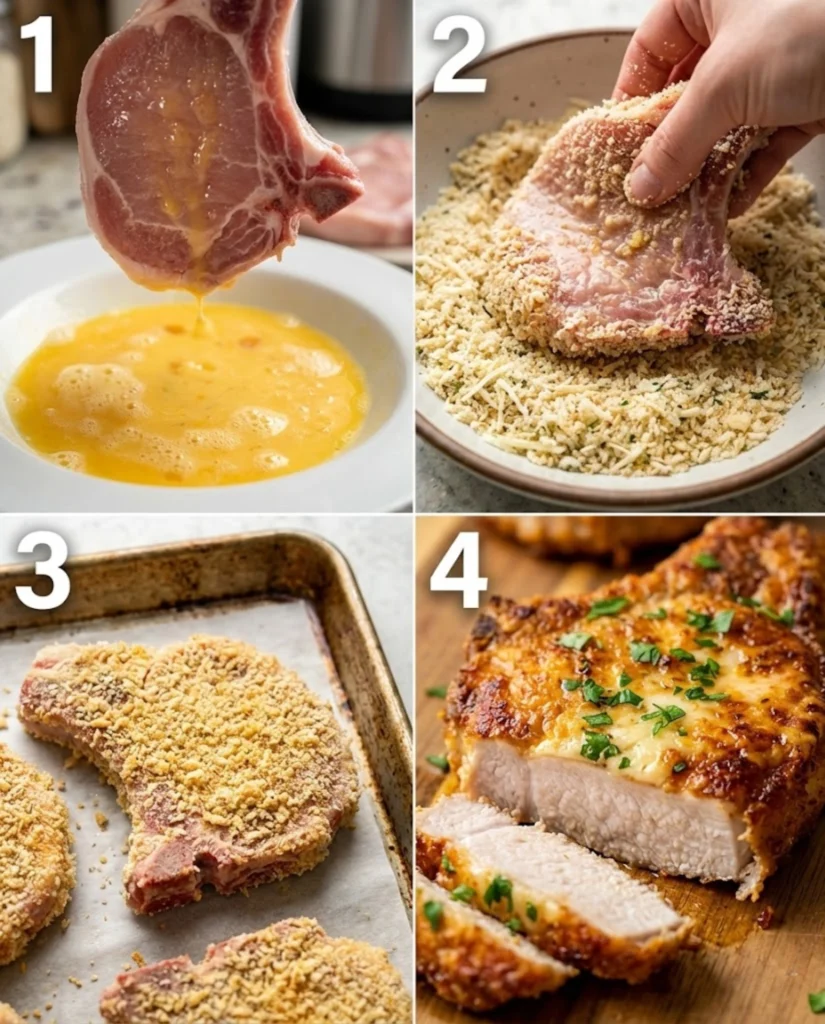 Crispy Baked Parmesan Pork Chops steps