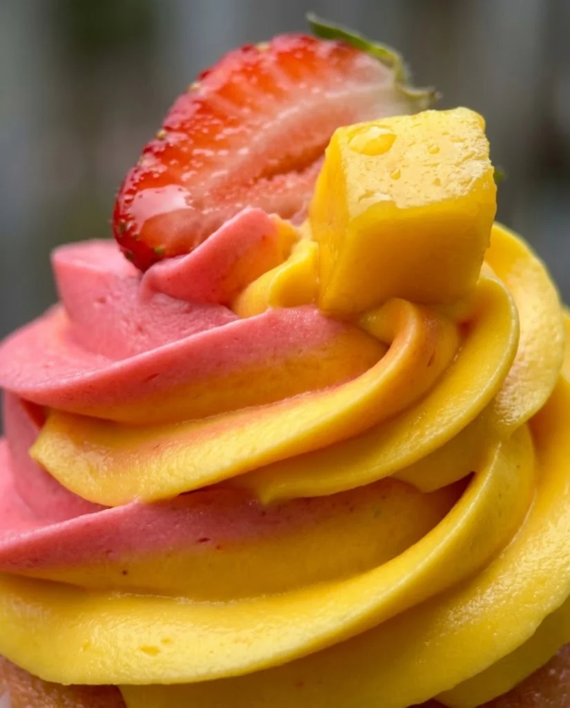 Mango Strawberry Sunset Cupcakes