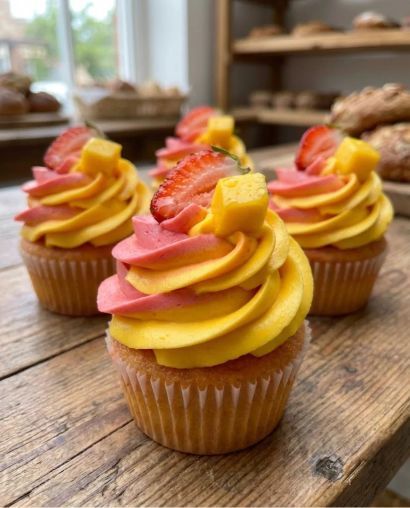 Mango Strawberry Sunset Cupcakes