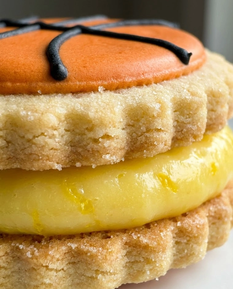 Lemon Shortbread Sandwich Basketball Cookies