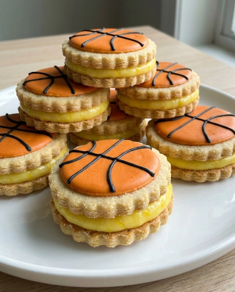 Lemon Shortbread Sandwich Basketball Cookies