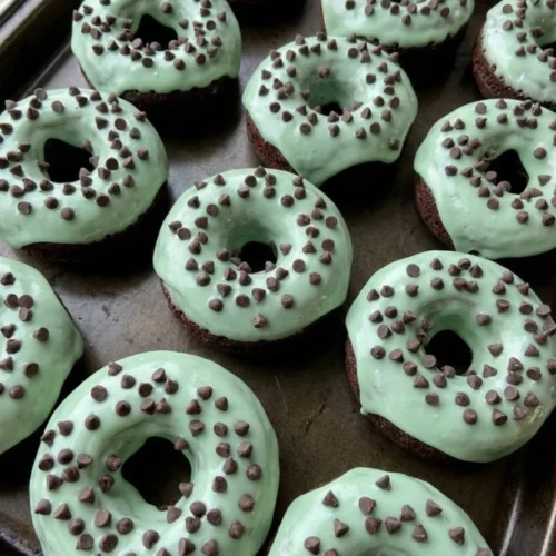 Baked Mint Chocolate Chip Doughnuts