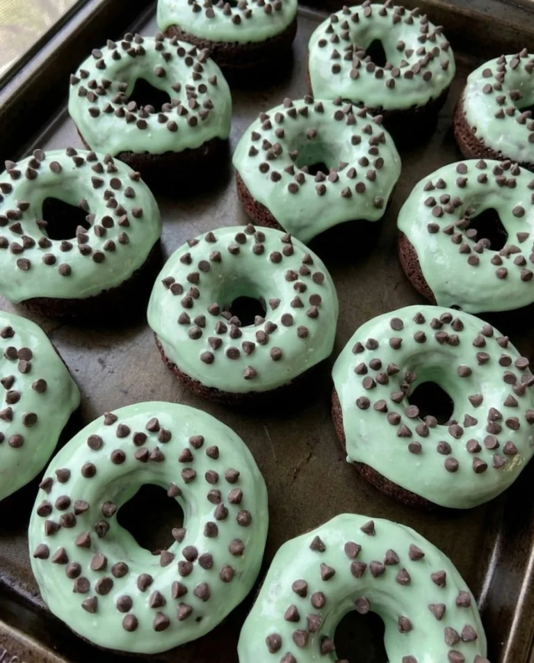 Baked Mint Chocolate Chip Doughnuts