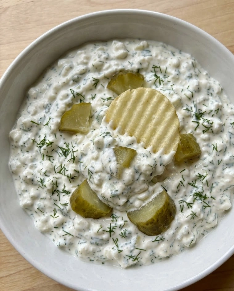 Dill Pickle Dip with Cottage Cheese