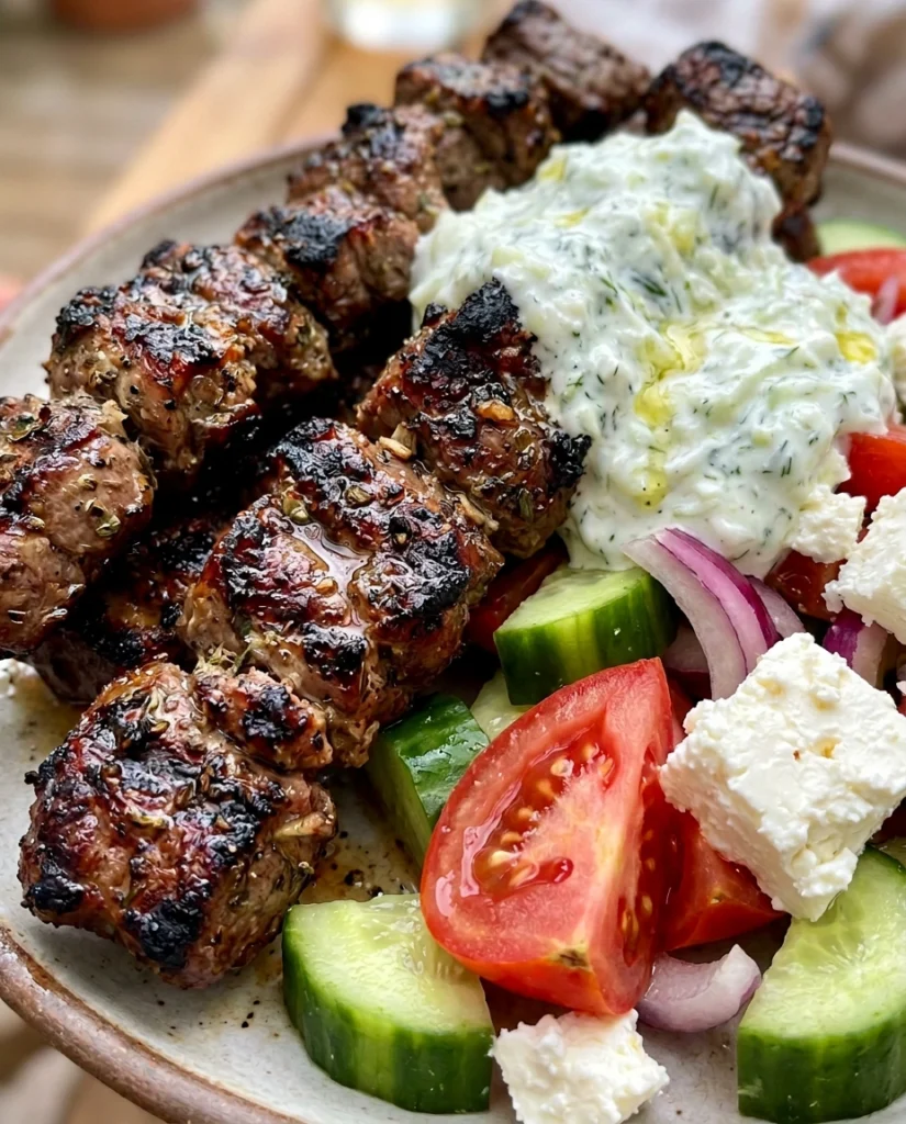 Greek Lamb Souvlaki With Salad