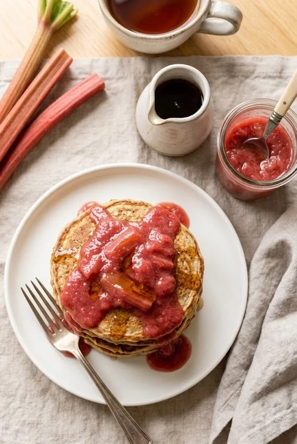 Rhubarb Oatmeal Pancakes