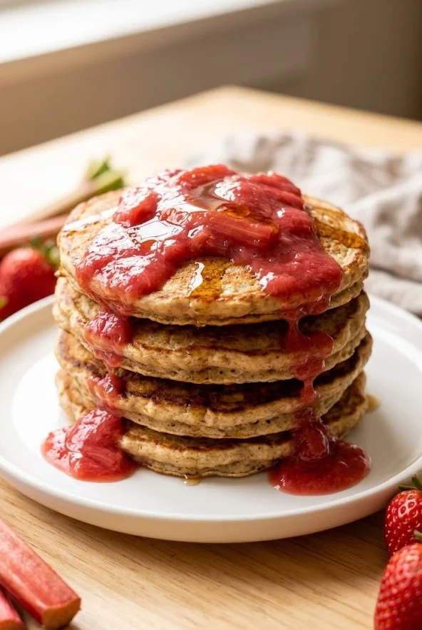 Rhubarb Oatmeal Pancakes