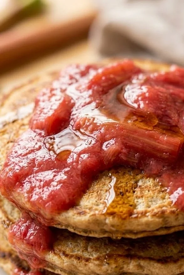 Rhubarb Oatmeal Pancakes